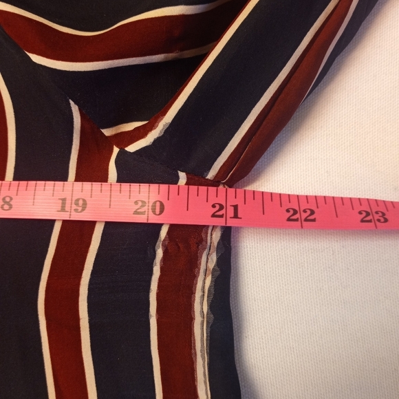 Frame Silk Burgundy Red Navy Cream Striped French Cuff Boho Button Down Shirt M - Picture 8 of 10